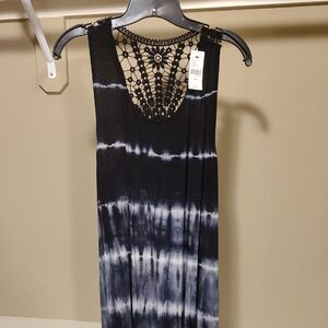 Lane Bryant Black & White Tie-Dye Crochet-Back Maxi Dress
